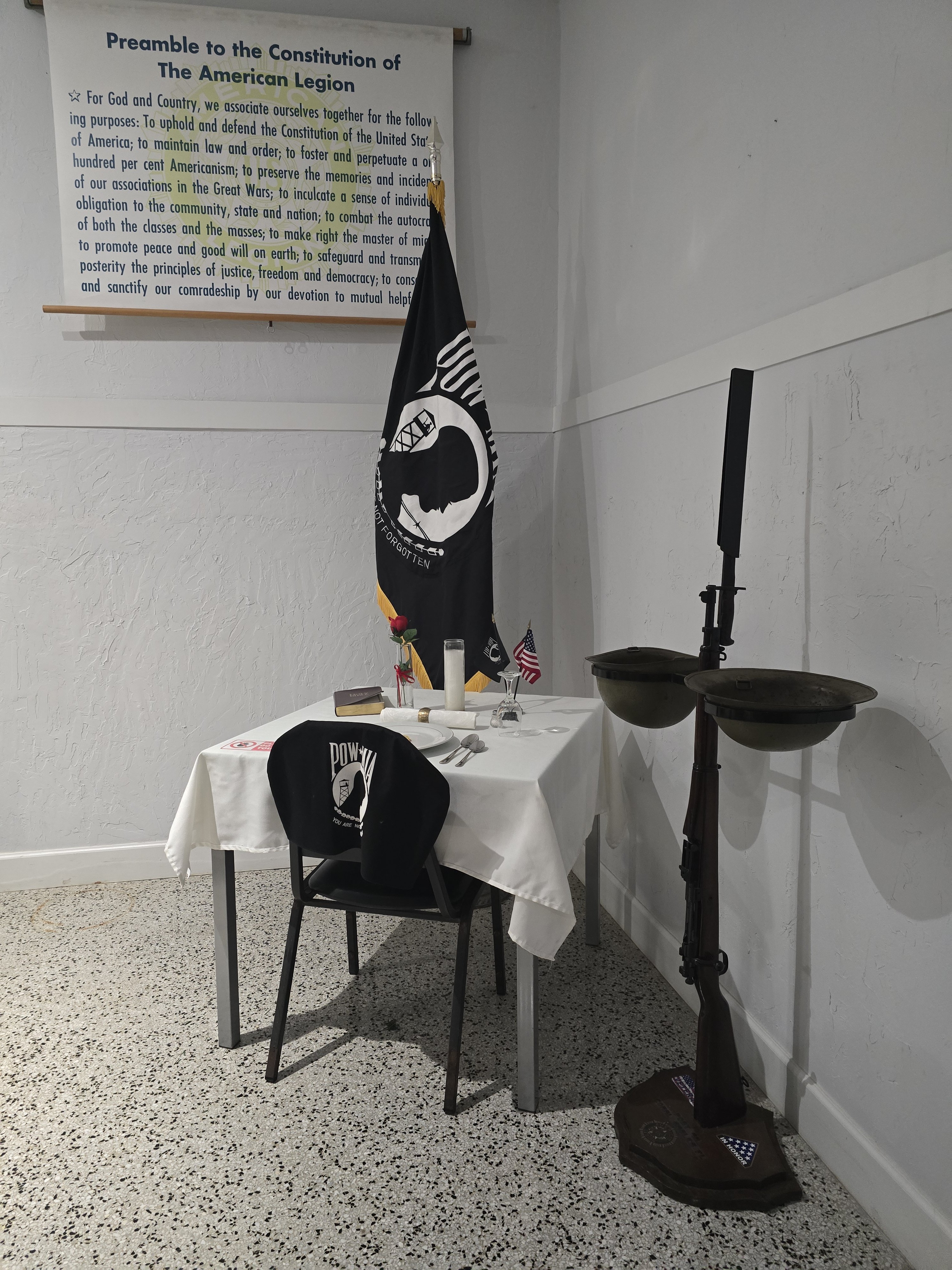A POW/MIA remembrance table display honoring missing and captured service members